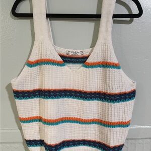 Sleeveless Knit Tank Top with Teal and Orange Stripes